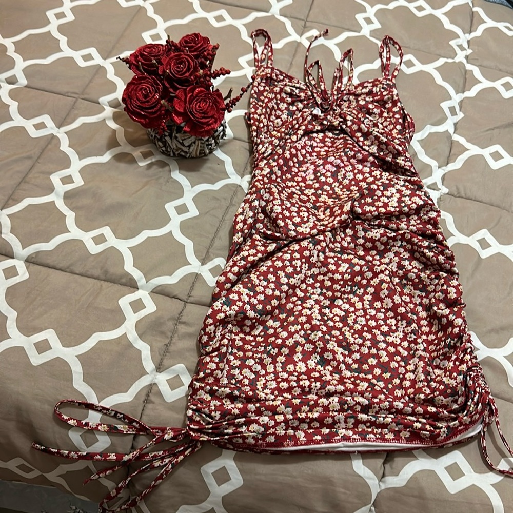 Mini shein red flower dress. Perfect for a warm summer day.